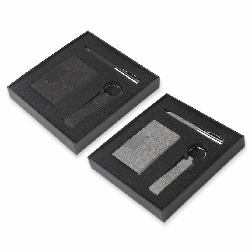 Kit Escritório Porta Cartão, Chaveiro e Caneta Metálica